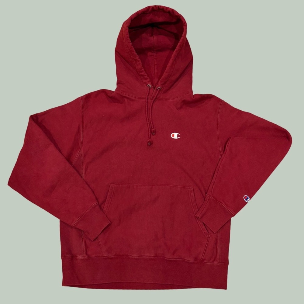Champion Reverse Weave Hoodie Maroon Red Mens Medium Pullover Sweatshirt